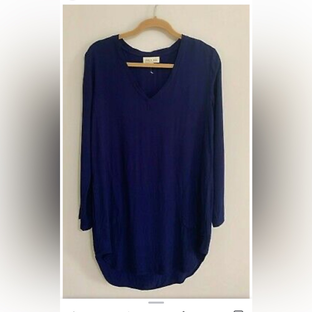 Cloth and Stone Blue Tunic Long Sleeve V Neck Shirt Dress Hi Low S SMALL